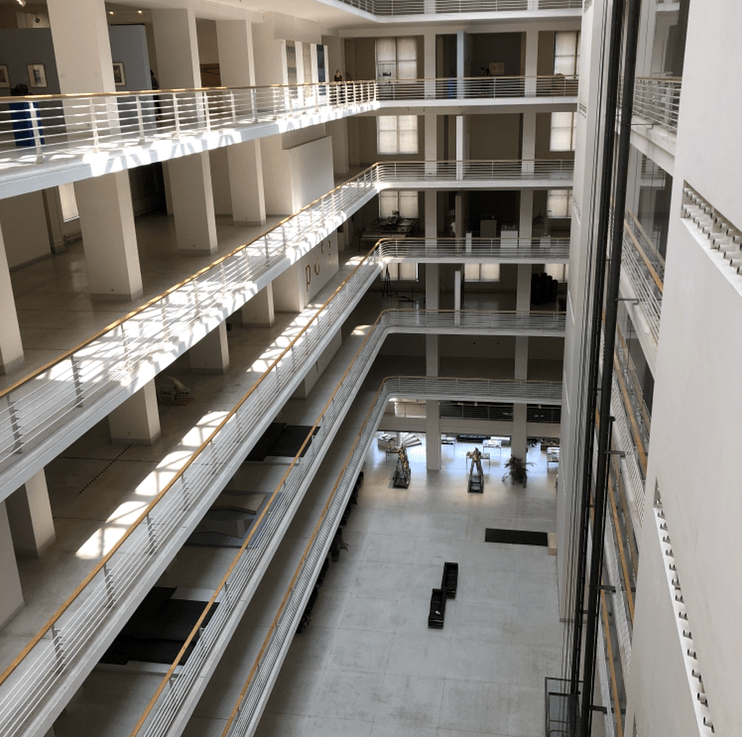 Giving a sense of the enormous scale of the Fair Trade Palace, now the home to the National Gallery in Prague. 