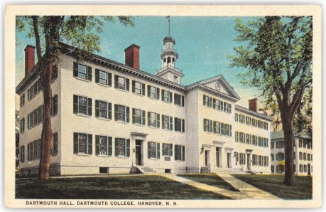 Vintage postcard of Dartmouth Hall at Dartmouth College. 